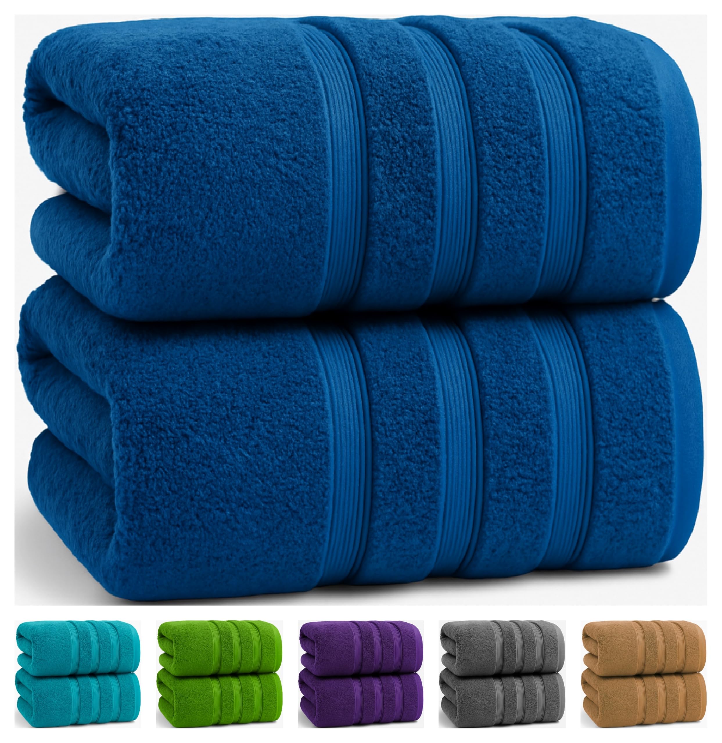 TEXTILESY 2X Extra Large Bath Sheets 100x200cm-600GSM Luxury 100% Egyptian Combed Cotton Big Jumbo Bath Towels Super Soft Hotel Quality XXL Beach Towel (Blue)