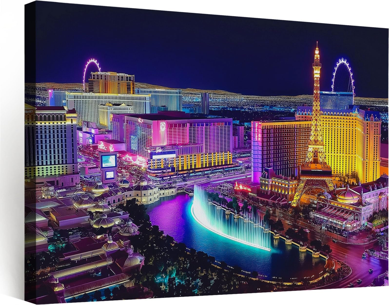 Generisch Wandbild mit Rahmen 140x70 cm 1 Teilig Leinwandbilder Bild Las Vegas Strip Neon Reklame Wandbild Kunstdruck Wanddeko Wand Gaming-Zimmer Spielzimmer Wohnzimmer Wanddekoration Deko