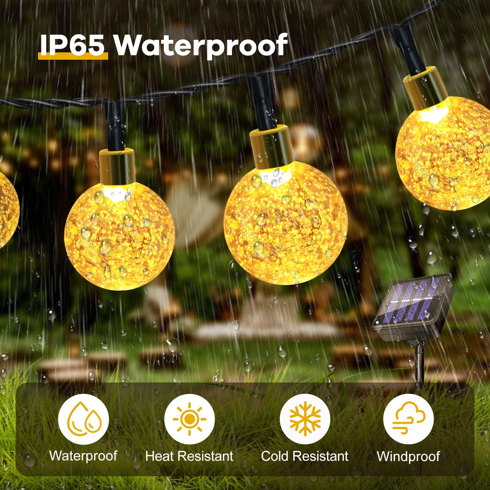 Guirnaldas Luces Exterior Solares, 11M 60LED Guirnalda Luces Solar, IP65 Impermeable, 8 Modos Cadena Luce Solar, Interior y Exterior Cadena Bombilla para Jardín, Patio, Fiesta, Navidad (Blanco Cálido)
