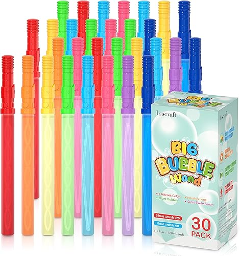 Miniatura 8 de Inscraft Paquete de 30 varitas de burbujas grandes de 14 pulgadas, 8 colores con 1 agujero x 30 varillas para juguete de verano, actividades al aire