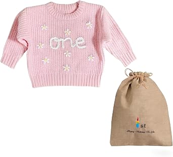 1st First Birthday Outfit Girl Boy One Sweater Embroidery Knit Pullover Fall Winter Clothes with Baby Gift Bag