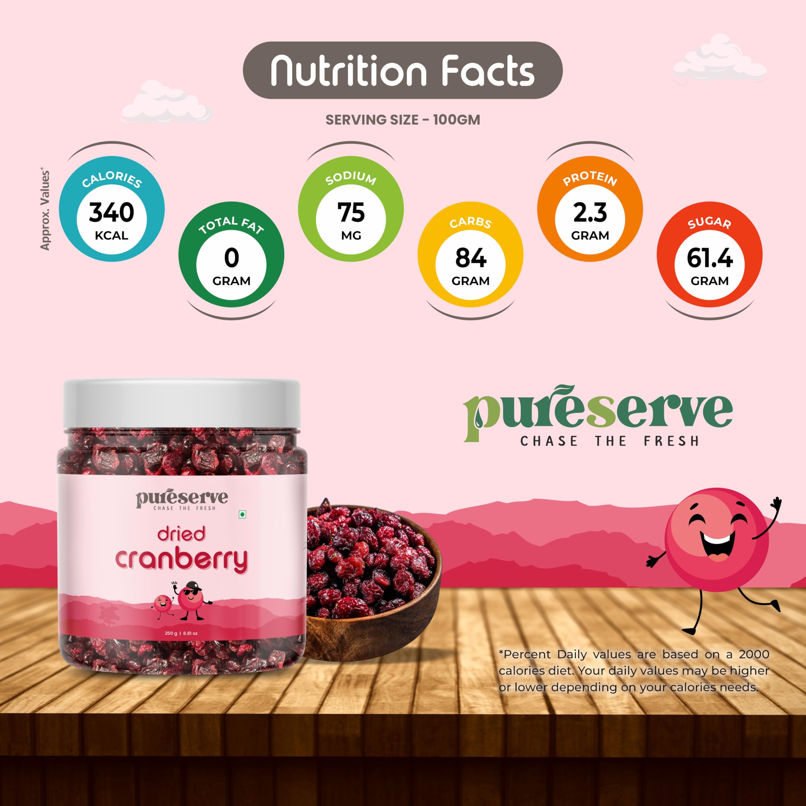 Pureserve Premium Dried Cranberries 250g – Naturally Sweet & Tangy | Antioxidant-Rich Superfood | No Added Preservatives | Ideal for Snacking, Baking & Smoothies - Image 5 thumbnail