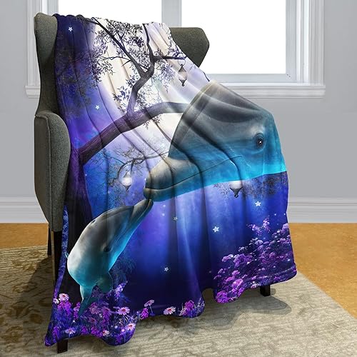 Miniatura 2 de SXCHEN Manta Late Night Forest Blue Whale 2 delfines de 59.8 x 79.5in