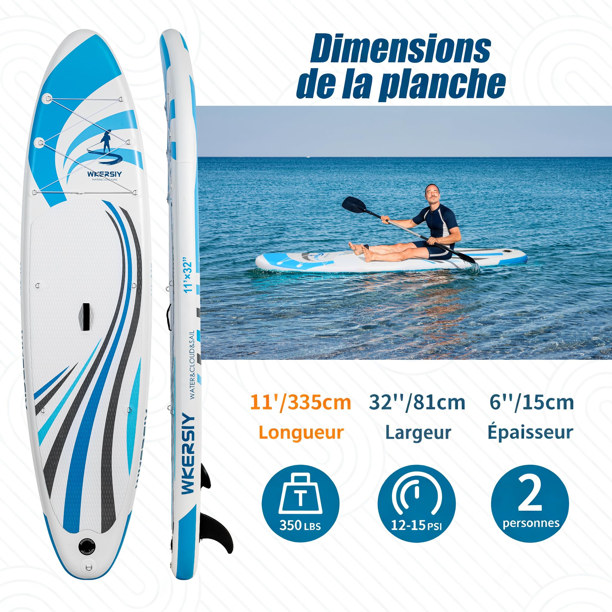 Paddle Gonflable Kayak 2 en 1 335cm – Stand Up Paddle Familial avec Siège et Pagaie Double – Planche Sup Ultra Stable pour Débutant et Loisirs – Kit Complet avec Pompe et Sac