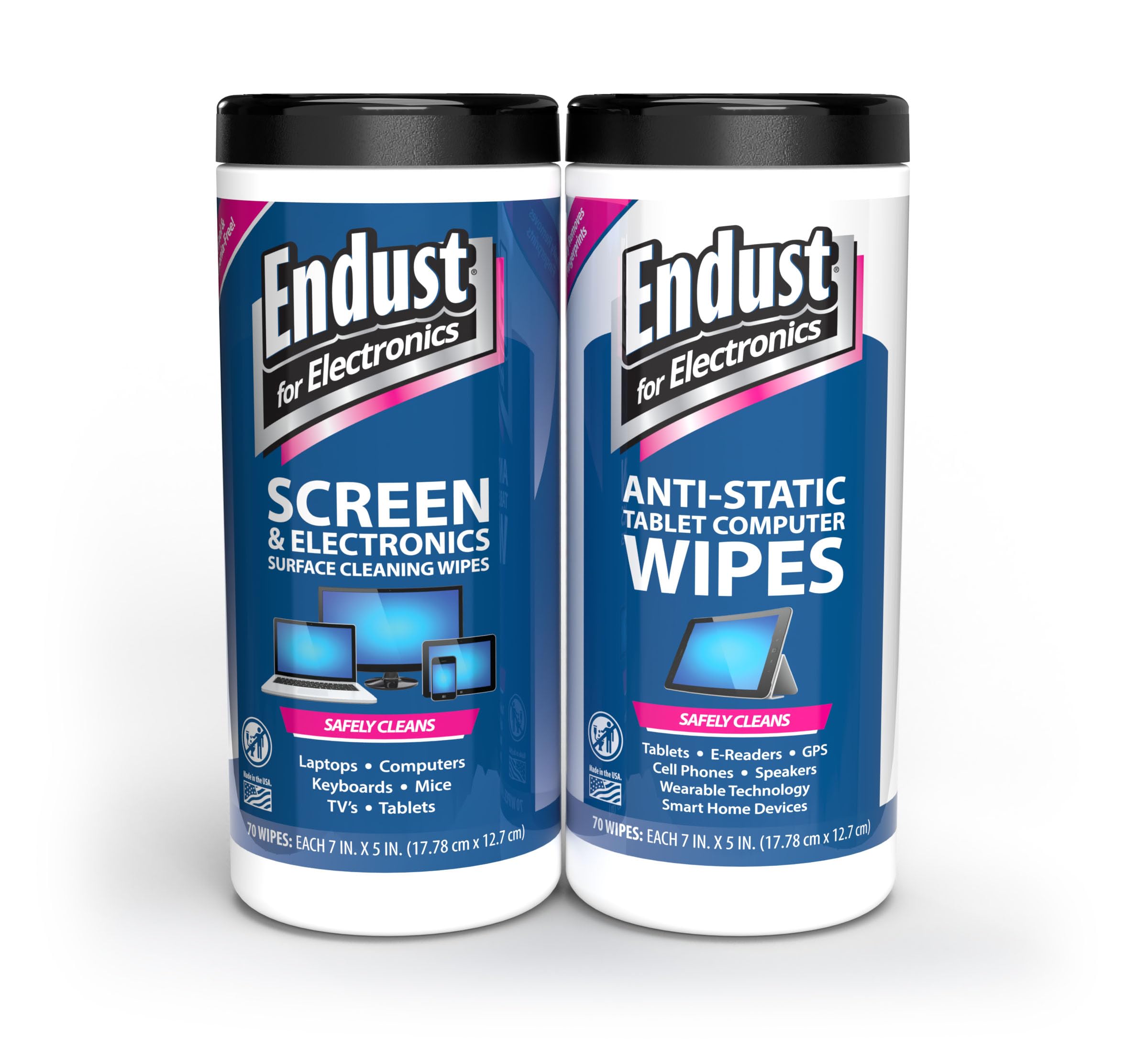 Endust For Electronics Screen Cleaner Wipes, Electronics Surface Cleaning Wipes, For Tablet, E-Reader, Monitor, Laptop, Phone, TV, GPS, Pre-Moistened, Alcohol & Ammonia Free, 140 Count (Pack of 2)