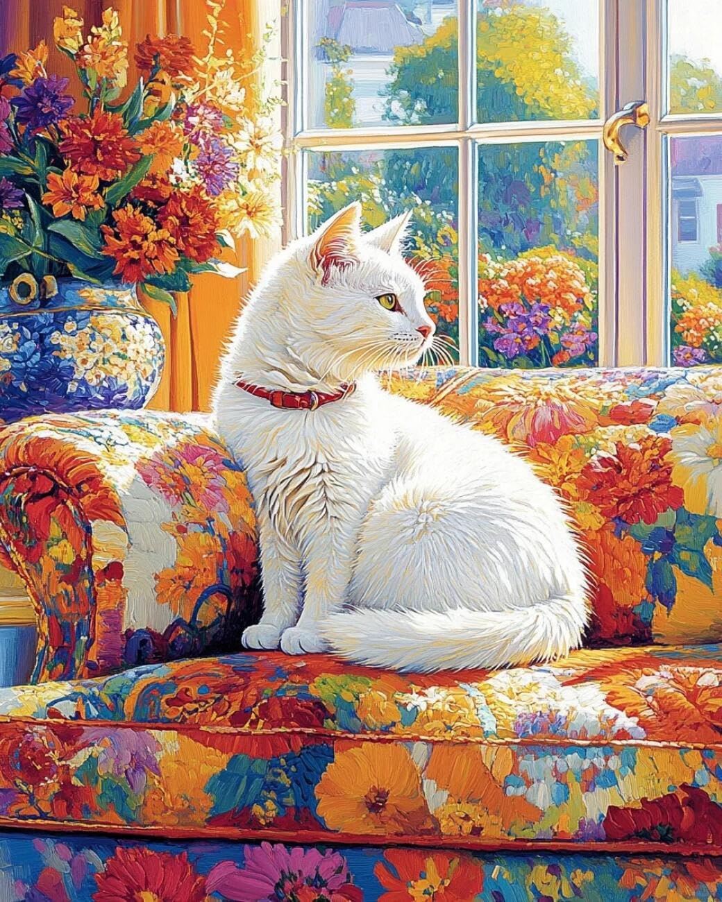 Henypt Cross Stitch Kit cat on the Sofa Animal DIY Needlepoint Set for Beginners The Elderly with Accessories Handmade DIY/Gifts 14CT 30x40cm