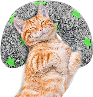 POMESEA Pillow for Cats, Cat Neck Pillow Soft Fluffy Pet Calming Toy Half Donut Cuddler, U-Shaped Pillow for Pet, Joint Relief Sleeping Improve(Gray)…