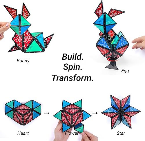 Miniatura 4 de TOSY Piedra Piramidal Magnética: 1 Cubo se Transforma en 1 Billón de Formas, 14 Piezas (12 Piezas de Rompecabezas y 2 Giradores), 243 Imanes, Regalo