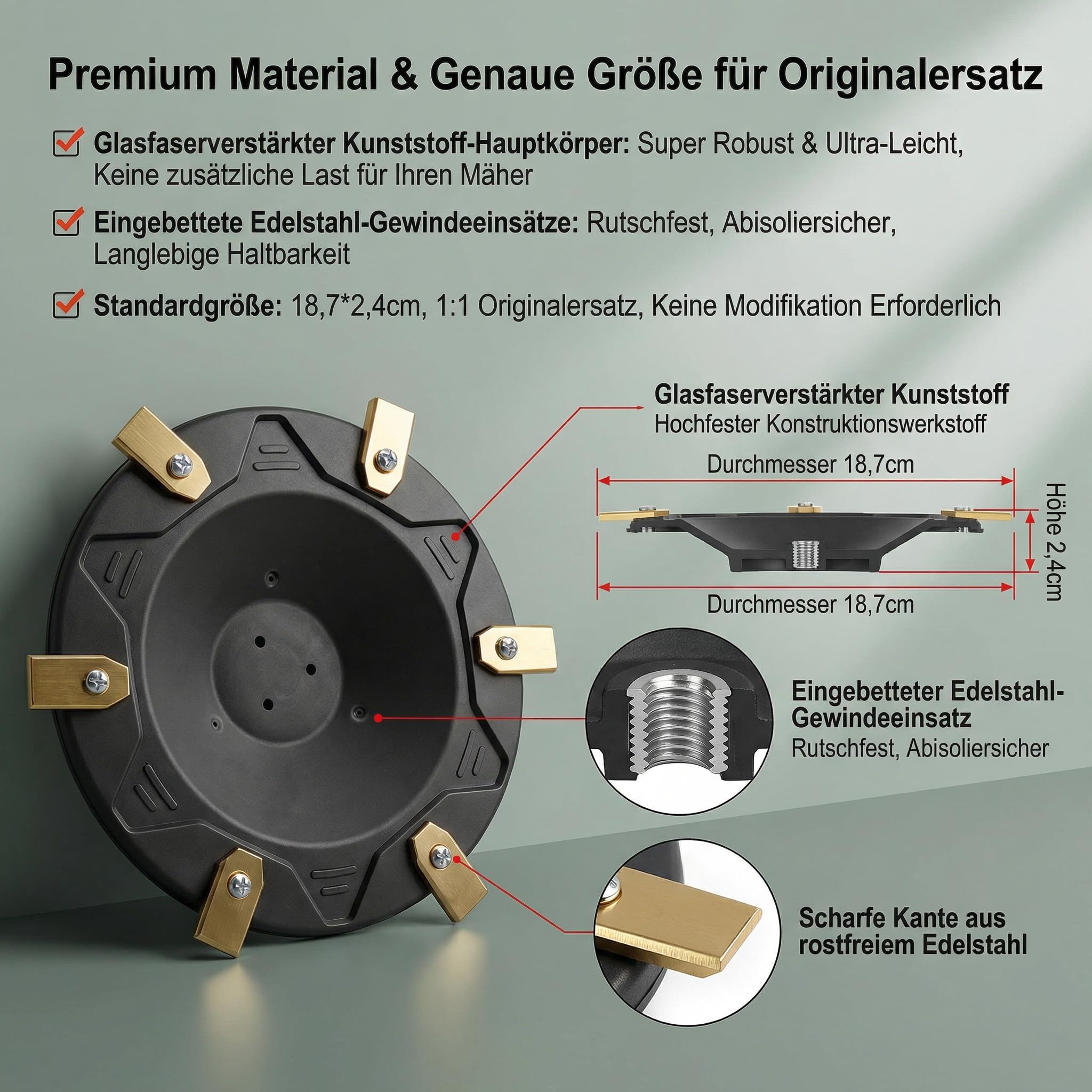6-częściowy zestaw tarcz do noży kompatybilnych z ECOVACS Goat O500, O800, O1200, G1-800, G1-2000, G1, talerzykiem do koszenia premium, tworzywo sztuczne wzmocnione włóknem szklanym, na 6 ostrzy