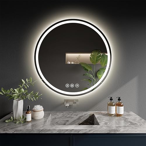 Miniatura 8 de Espejo de baño LED de 40 pulgadas redondo con luces, espejo LED circular, espejo iluminado para montar en la pared con 3 colores de brillo, 3