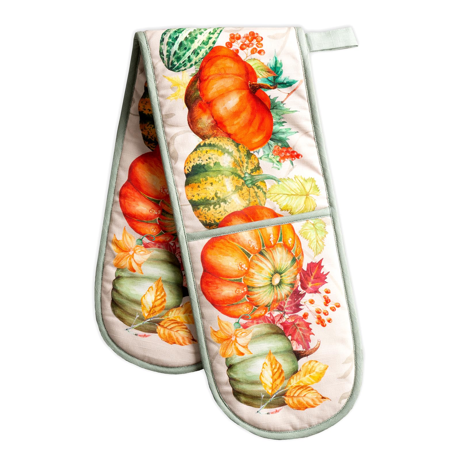 Maison d' Hermine Doppel-Kochhandschuhe, 100 % Baumwolle, Doppel-Ofenhandschuh, 17.8x88.9 cm, mit Aufhängeschlaufe, hitzebeständig, BBQ, Grillen und Mikrowelle, Lumina – Thanksgiving/Weihnachten