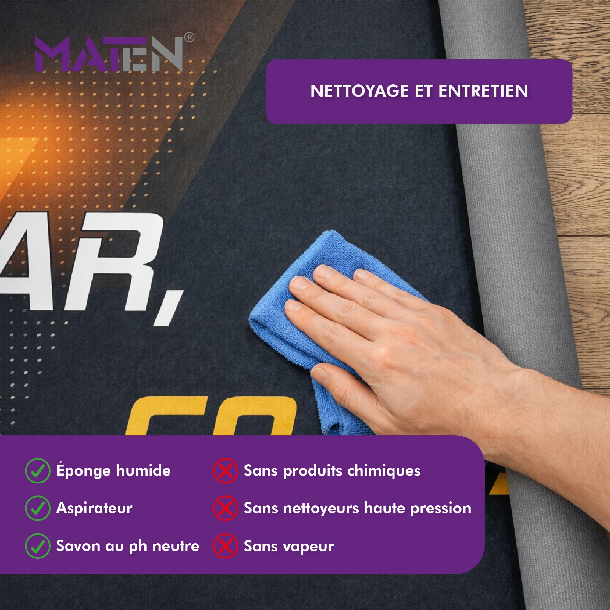 MATEN Tapis Moto pour Garage en Moquette Imprimée NO Fear, Fond antidérapant en Gel, 3 mm, idéal pour Atelier et Zone de Maintenance, Made in Italy.