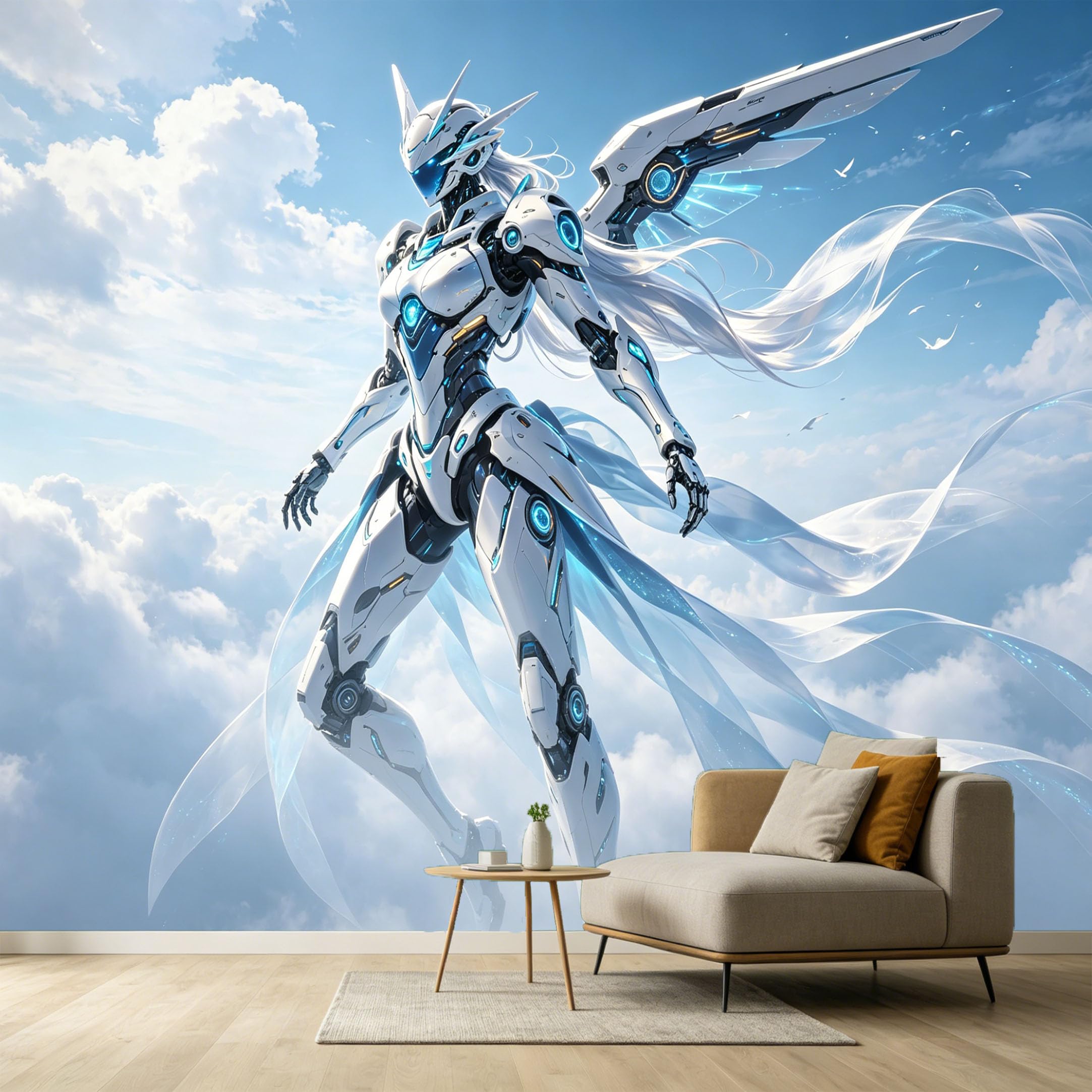 Custom Size Wall Murals Futuristic Mech Angel Modern Contemporary SciFi Space Aesthetic SelfAdhesive Wall Fabric Removable Large Wallpaper for Photo Living Room