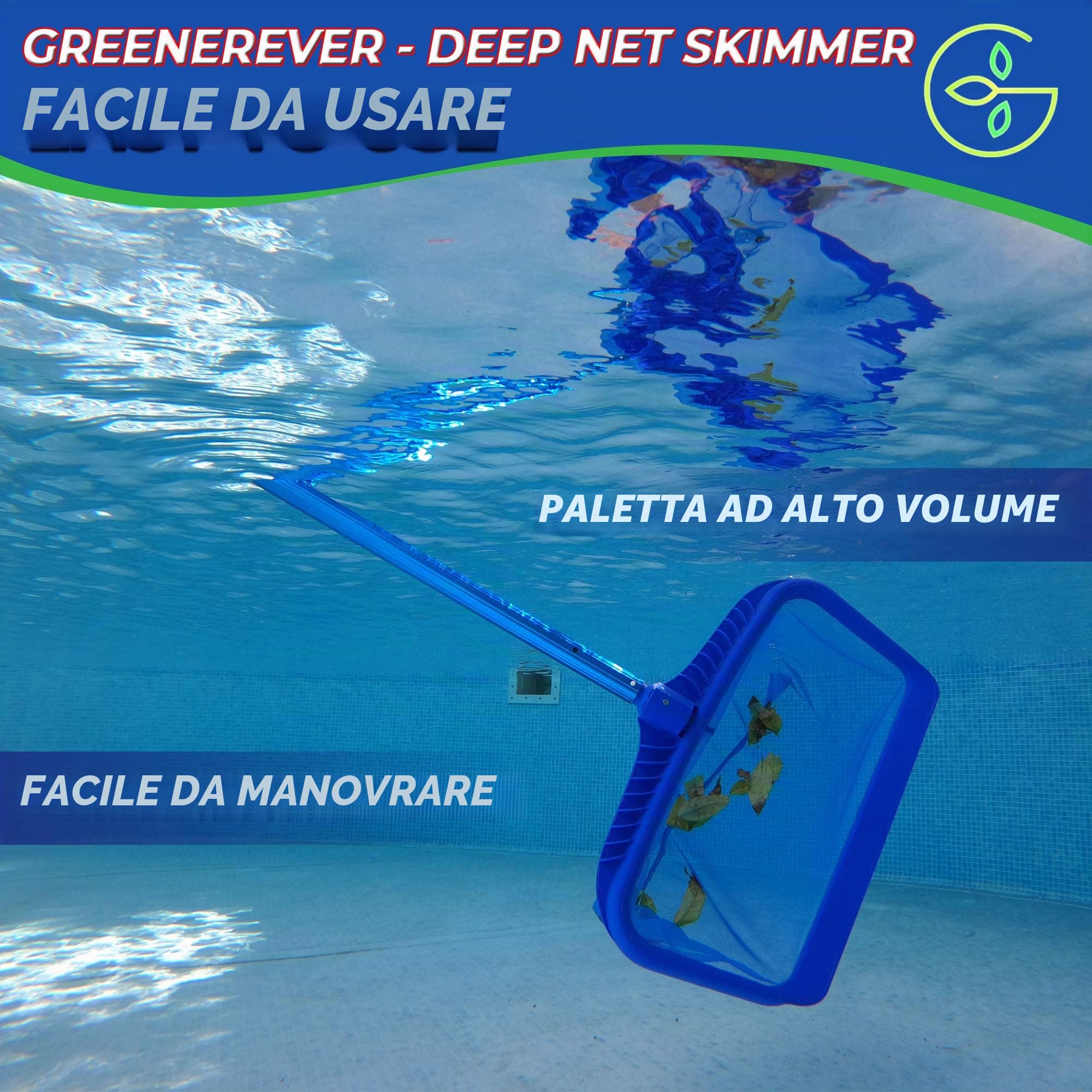 Pool Skimmer Net 20" (50cm) Deep Bag |Heavy Duty Professional Leaf Cleaning Rake |Plastic Framed Fine Mesh Net |Easily Removes Leaves, Debris from Pools, Hot Tubs, Ponds And Fountains