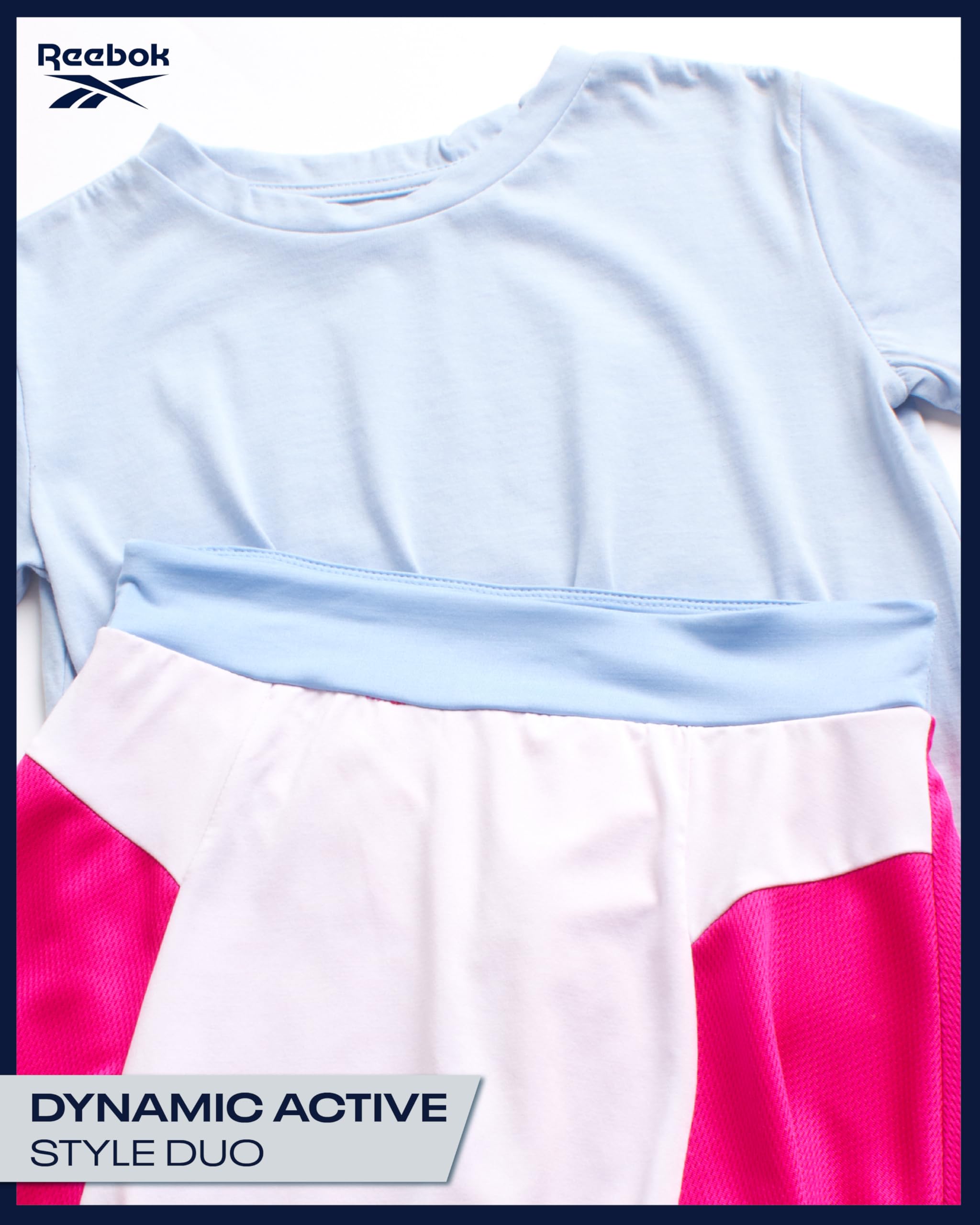 Reebok Conjunto de falda deportiva para niña, 2 piezas, camiseta manga corta, falda de tenis, tallas 7-12