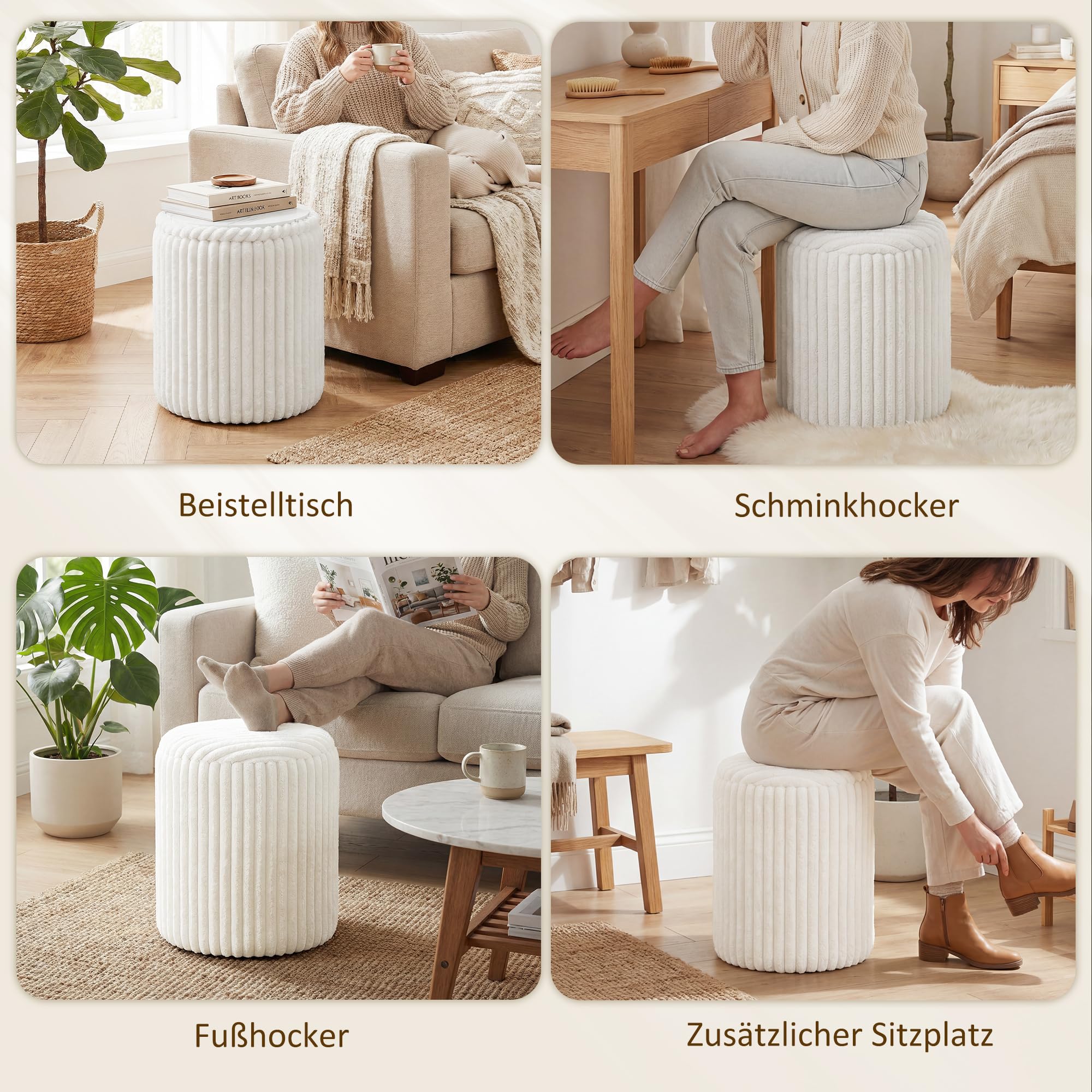 HOMCOM Sitzhocker mit Stauraum, Runder Hocker Modern, 35x35x45 cm Weiß