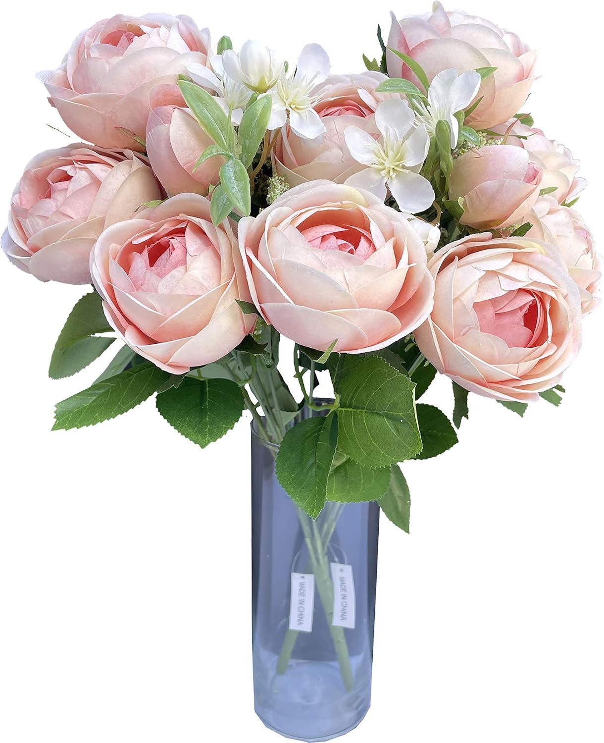 DALAMODA Peach Champagne Artificial Silk Flower Rose Bush for Floral Arrangement DIY Wedding Bride Bouquet Table centerpieces Party Home Decor Pack of 2 Bunches