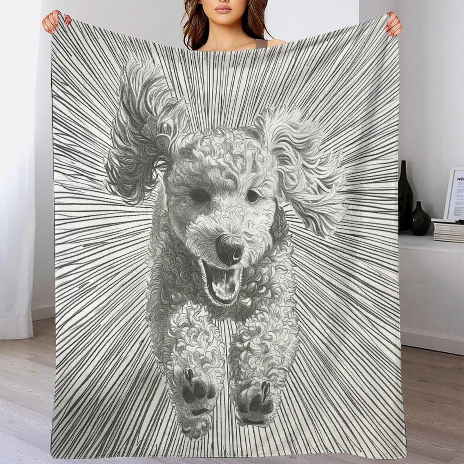 Pudel-Fleecedecken, für Herren und Damen, Erwachsene, Flanelldecke, 3D-Druck, Sherpa, atmungsaktiv, gemütlich, weich, warm, flauschige Decke, Plüschdecken für Bett, Couch, 150 x 200 cm