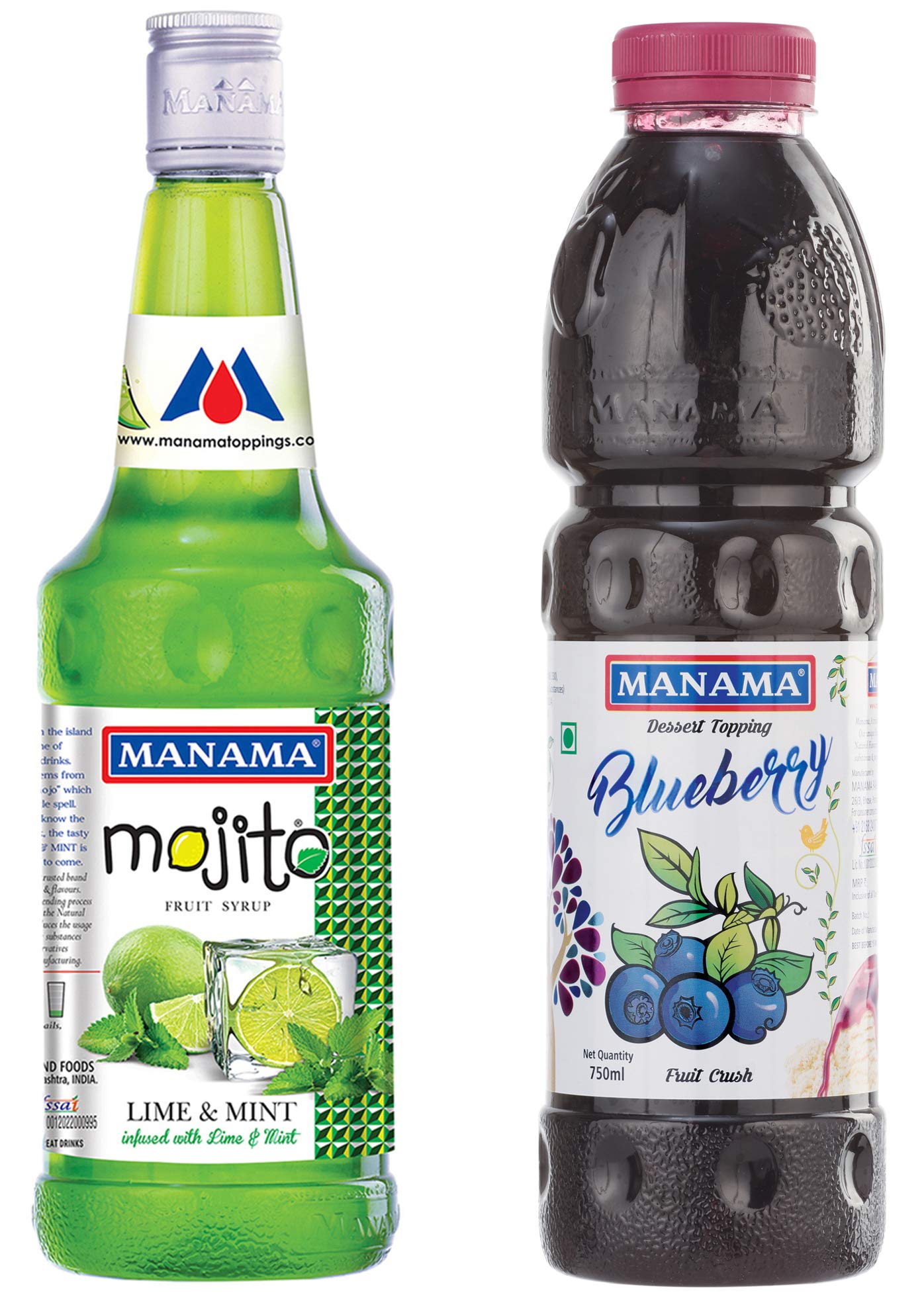 Manama Lime and Mint Mojito Flavoured Syrup & Manama Blueberry Whole Fruit Crush, 750ML Each, Pack of 2-image-19