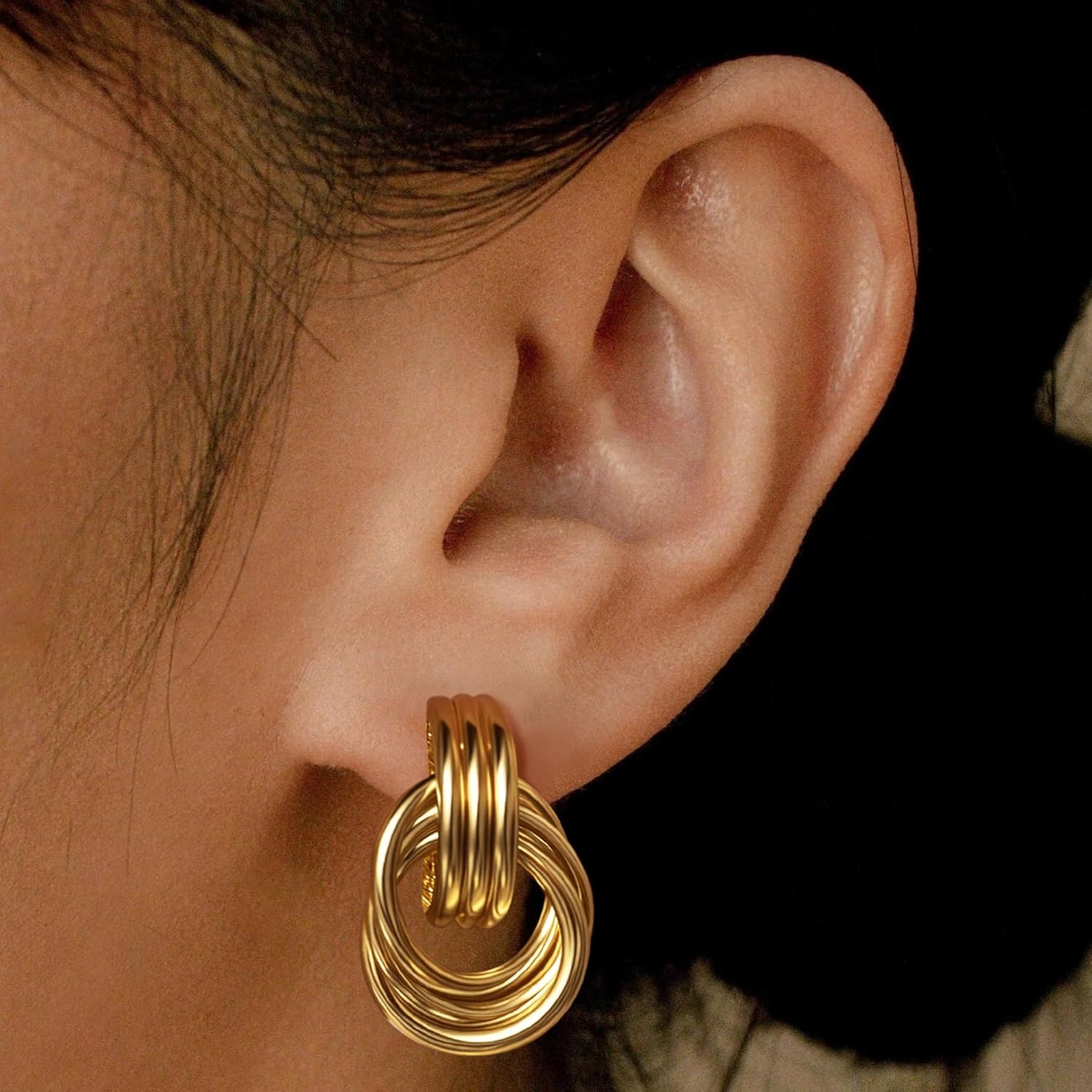 Chunky Knot Earrings for Women, 14K Gold Plated Statement Geometric Drop Dangle Earrings, Lightweight & Hypoallergenic & Trendy Gold Earrings for Women Jewelry Gift - Image 6