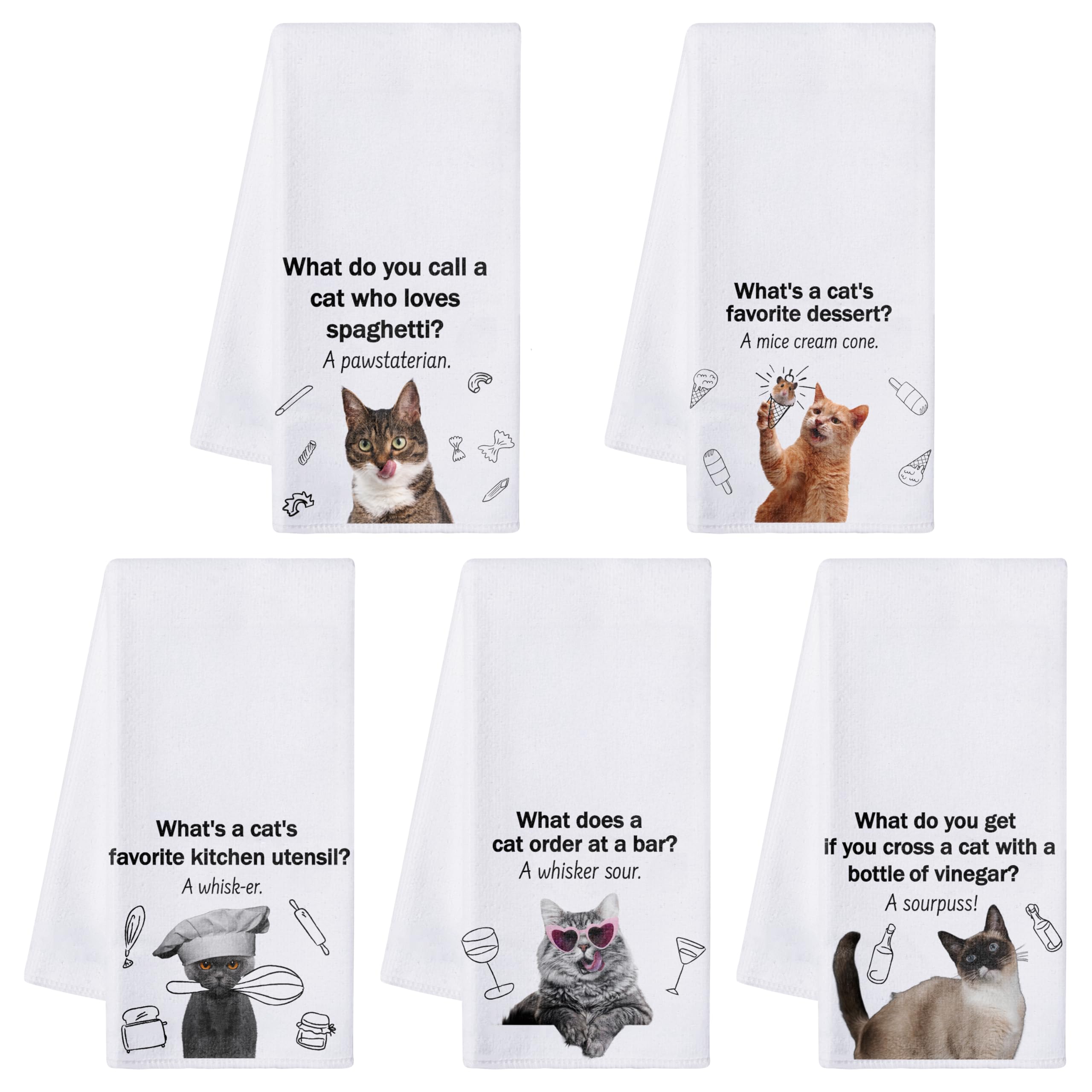 Torchons chat idée cadeau de pendaison de crémaillère lot de 5 linges de maison