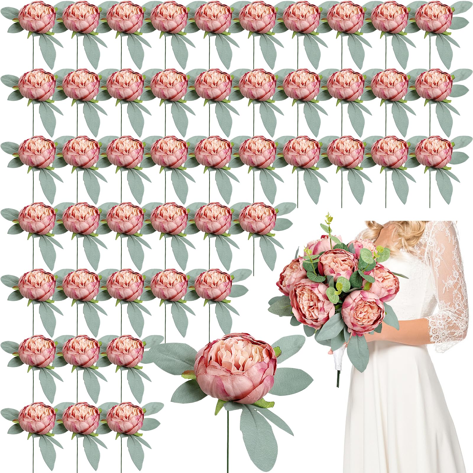 Scawim 50 Pcs Dusty Pink Artificial Peonies
