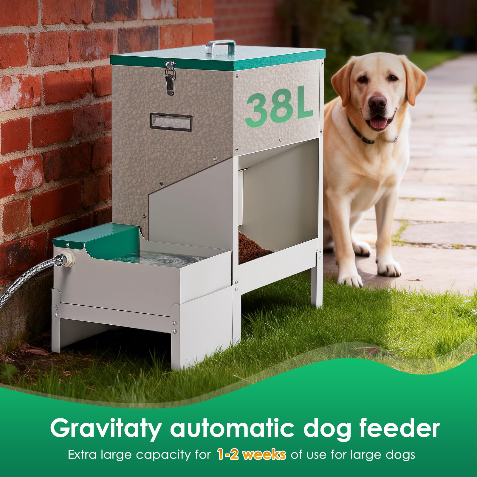 Comederos para perros grandes de 38 litros y dispensador de cuenco de agua para perros de 6 L, comedero automático 2 en 1 para perros de raza grande y dispensador de agua para perros grandes
