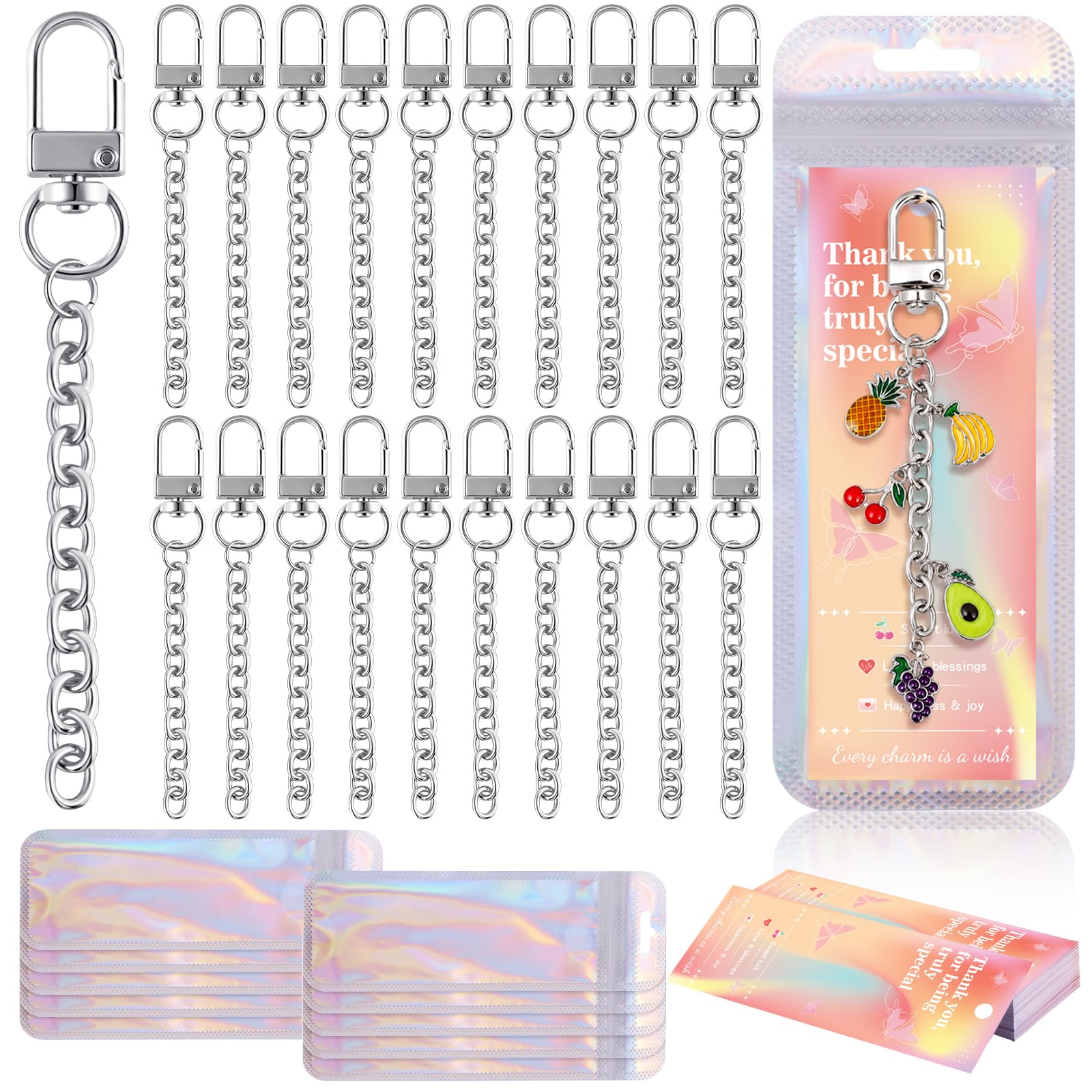 Wurosi 20 Pcs Metal Keychain Making Kit, Bag Charm Chains,Silver