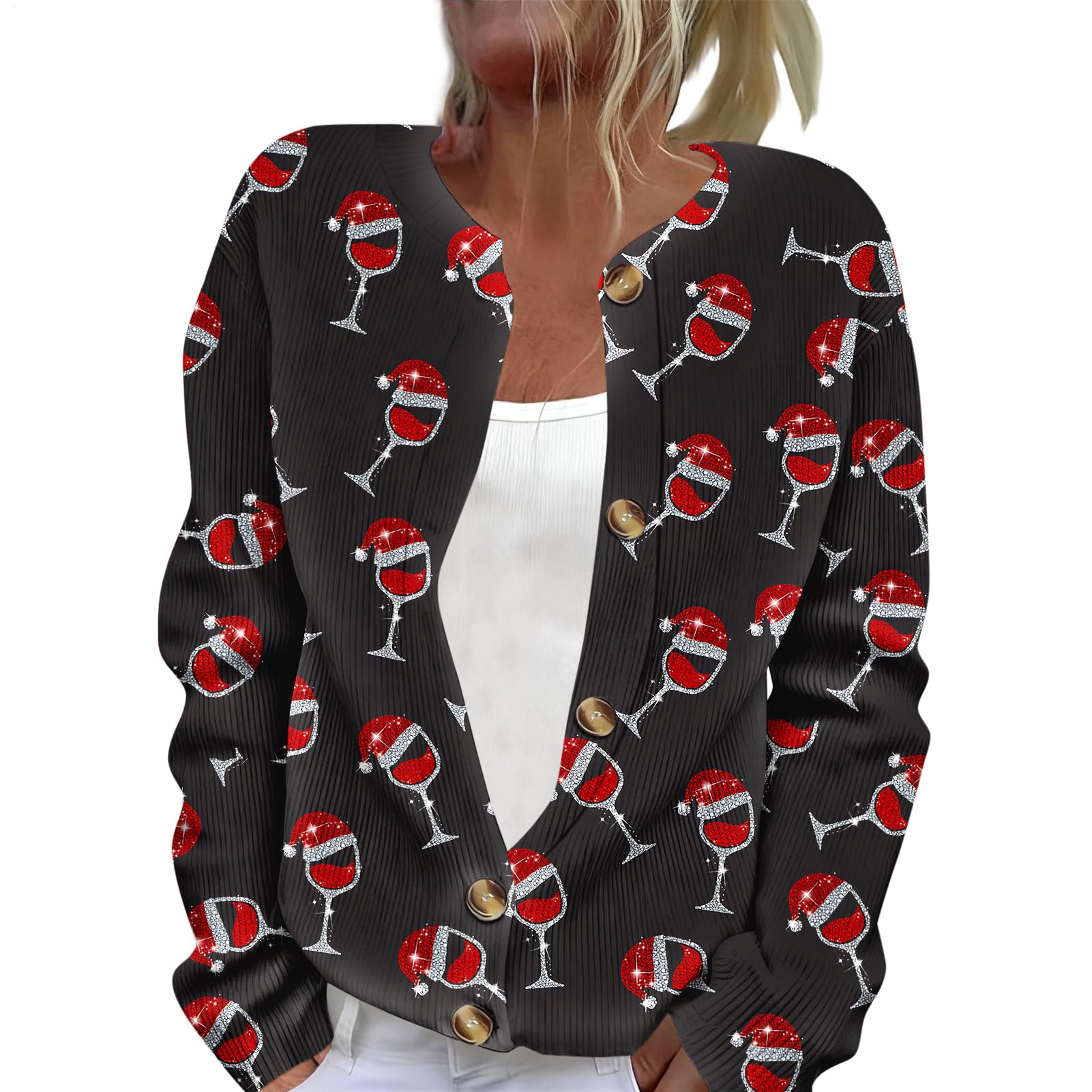 Ugly Christmas Cardigan Women - Button Up Holiday Cardigans Fall Winter Coat Long Sleeve for Daily Wear Work