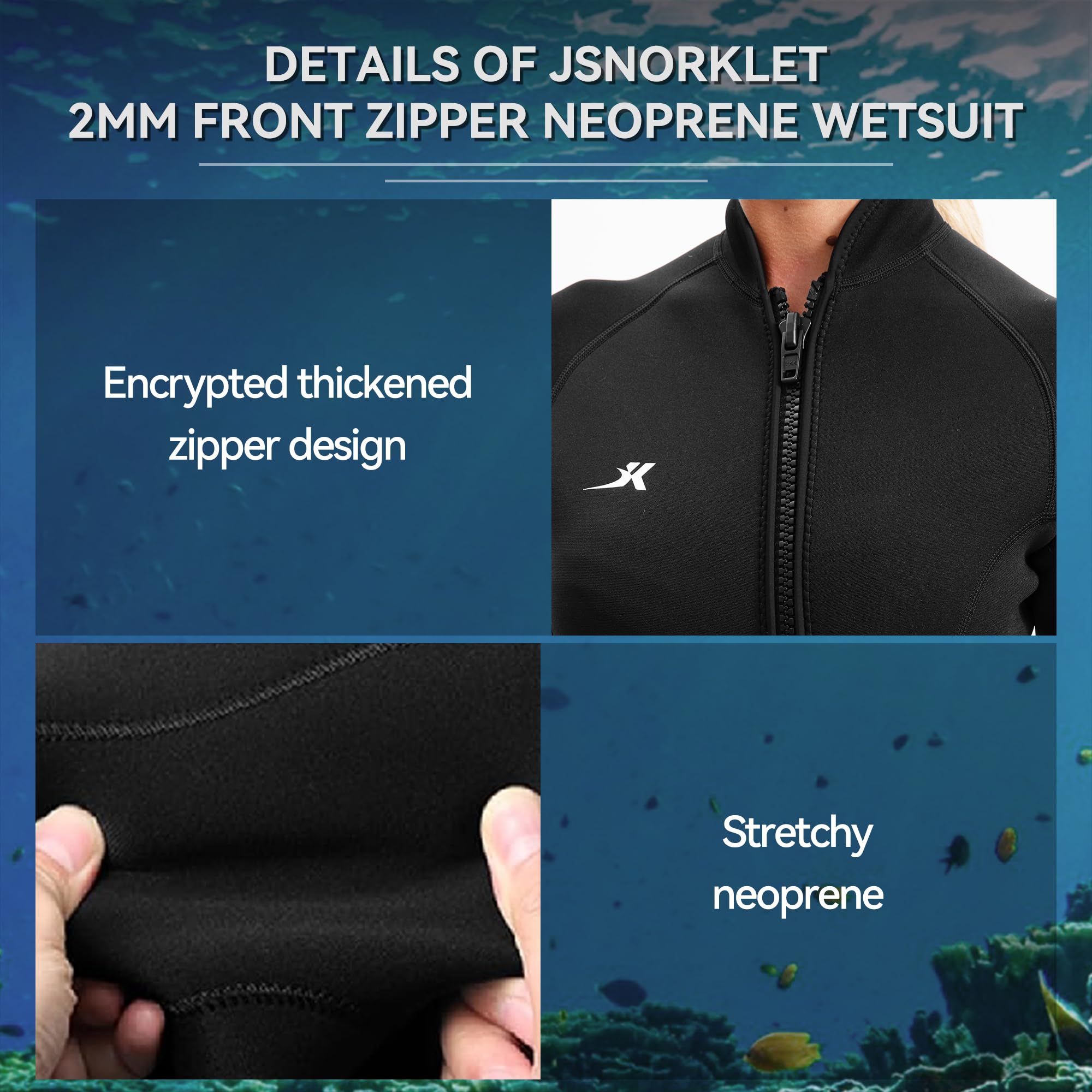 Muta corta da donna in neoprene con cerniera frontale, 2 mm, per nuoto, surf, immersioni