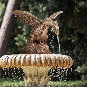 Dragon Water Fountain Decor, Garden Dragon Statue Fountain, Vintage Dragon Wall Fall Fountain Sculpture, Dragon Ornament Resin Water Feature Sculpture for Outdoor Yard Garden