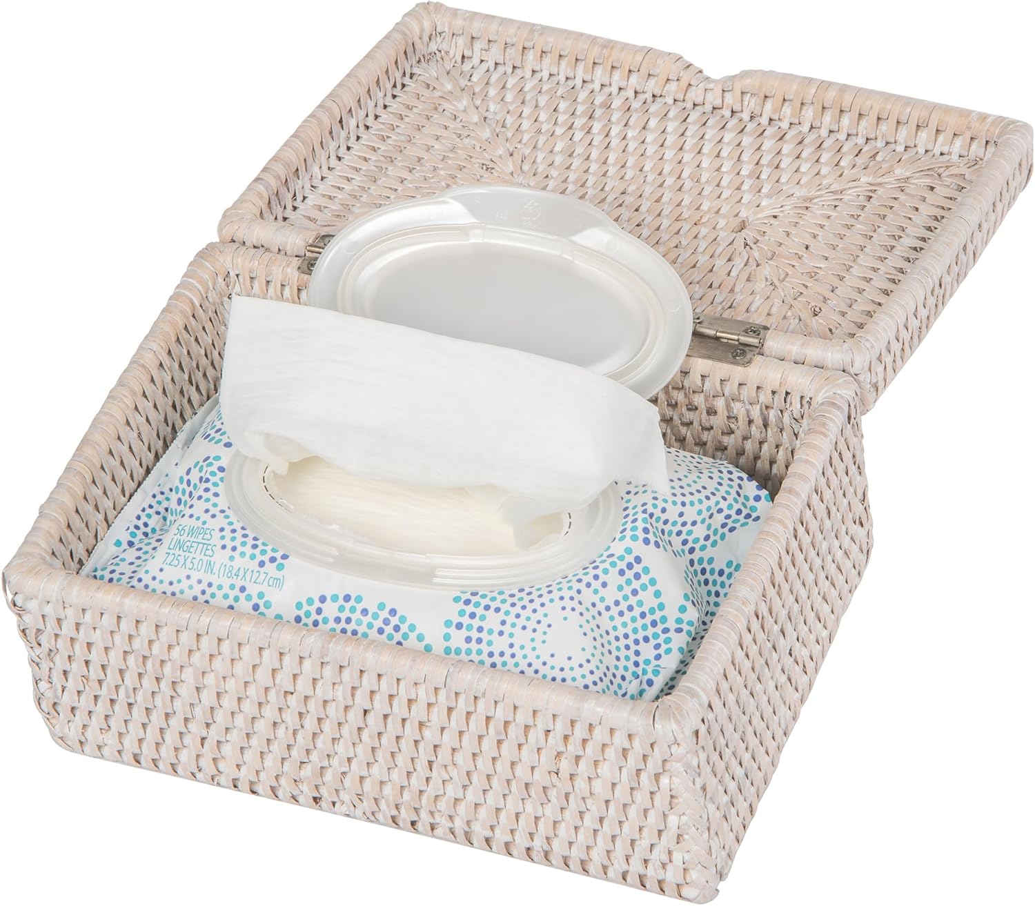 La Jolla Rattan Storage Box for Wet Wipes, Jewelery and More (White-Wash)