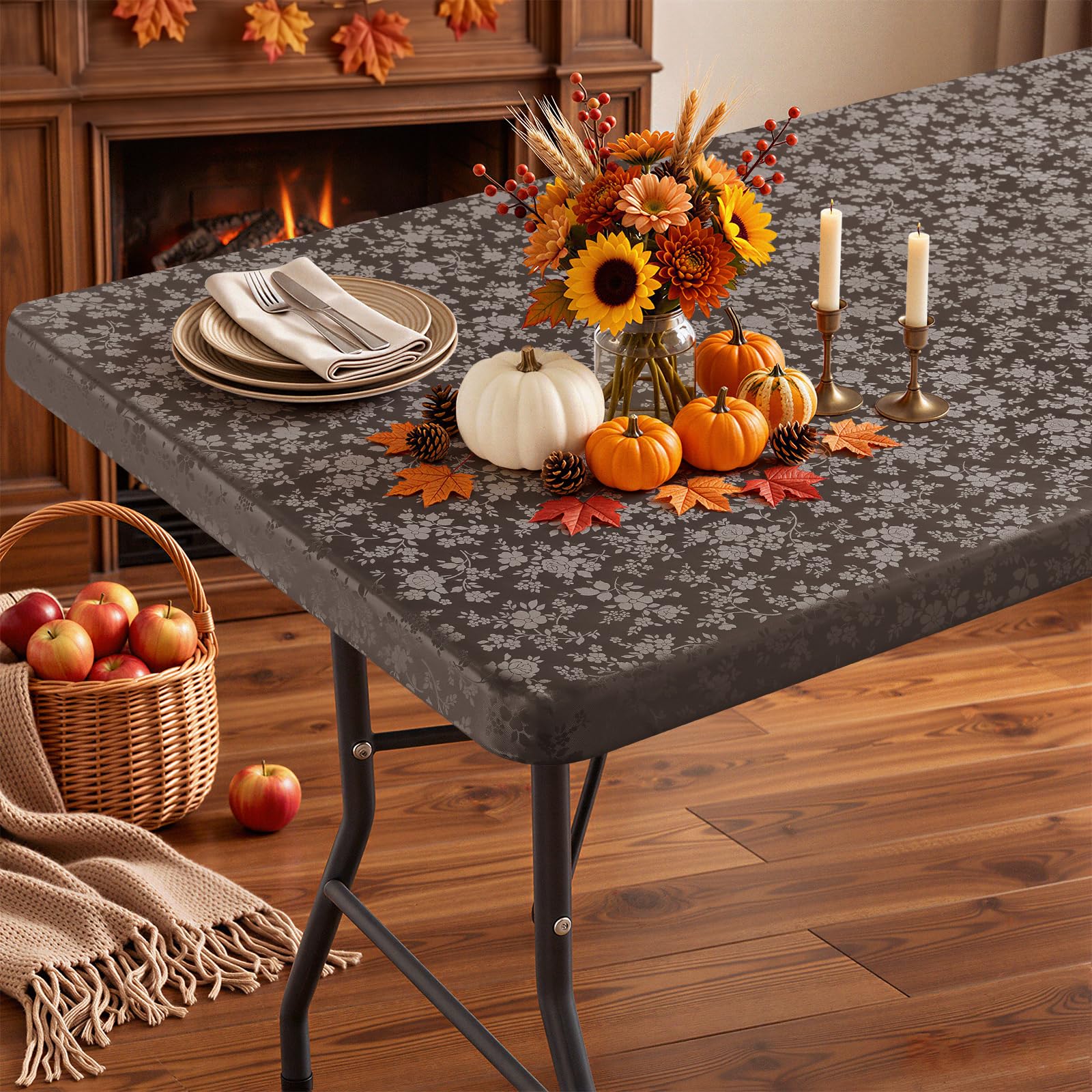 Smiry Heavy Duty Vinyl Fitted Tablecloths for 4 Foot Rectangle Tables