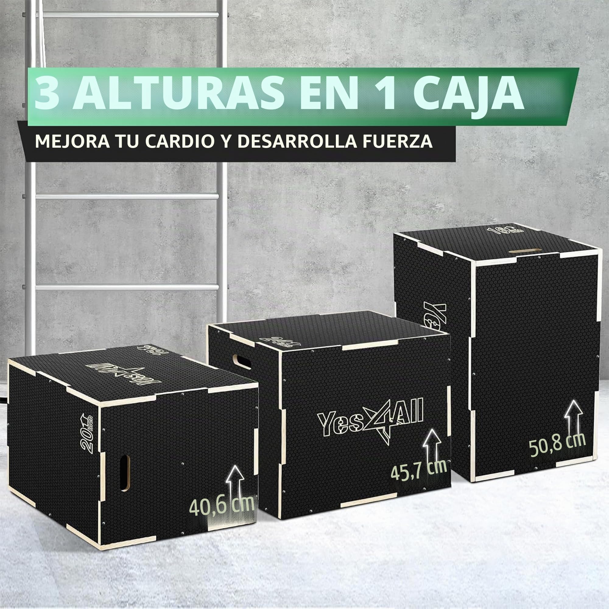 Yes4All 3 en 1 caja de madera de Plyo, plataforma de la caja pliométrica para el entrenamiento del salto, cajas del salto para el ejercicio casero del gym y el entrenamiento al aire libre