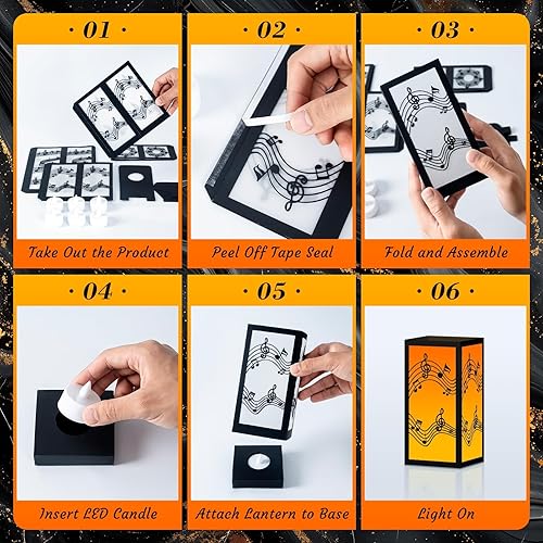 Miniatura 4 de 6 juegos de centros de mesa musicales para mesa, 3 tamaños, notas musicales, cajas de linterna de papel con velas, decoraciones de notas musicales