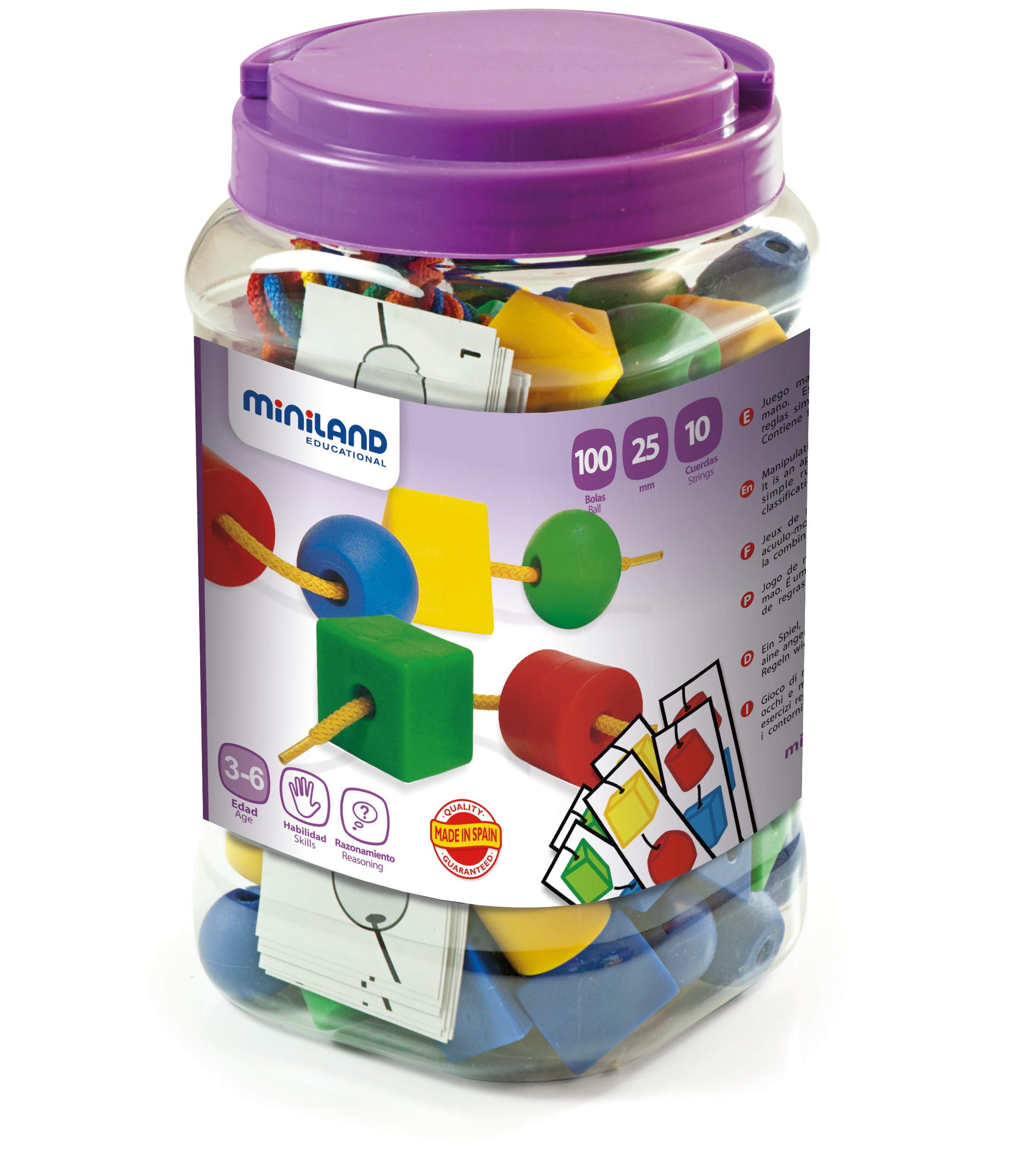 Miniland – Set De 84 Prismes Multicolores – Construction 3D Et Polyèdres – Guide Pédagogique Inclus – Pot De Rangement – Dès 5 Ans