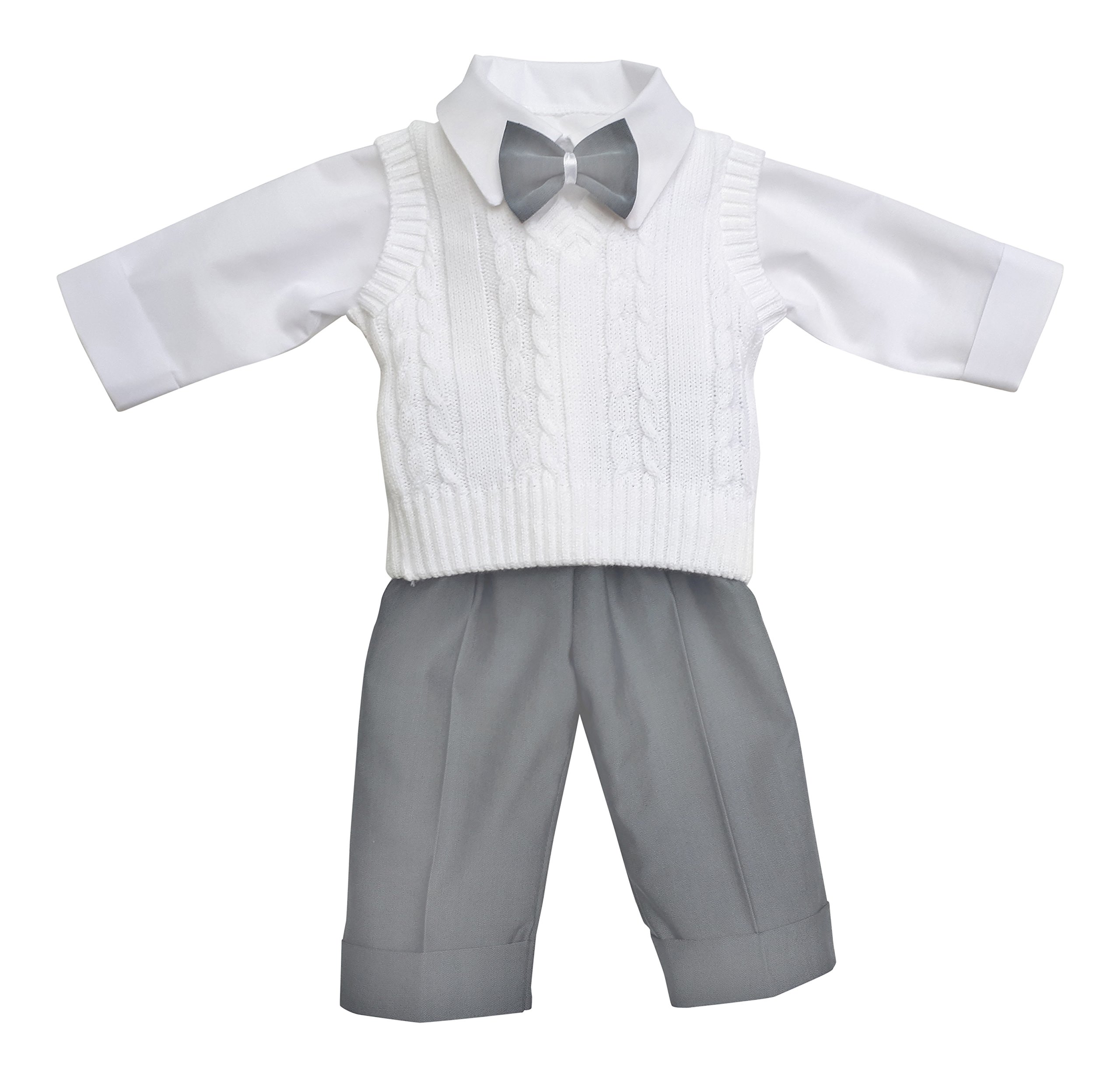 Taufanzug Festanzug Anzug Weste Hose Hemd Fliege Taufe Baby Set weiß hellgrau
