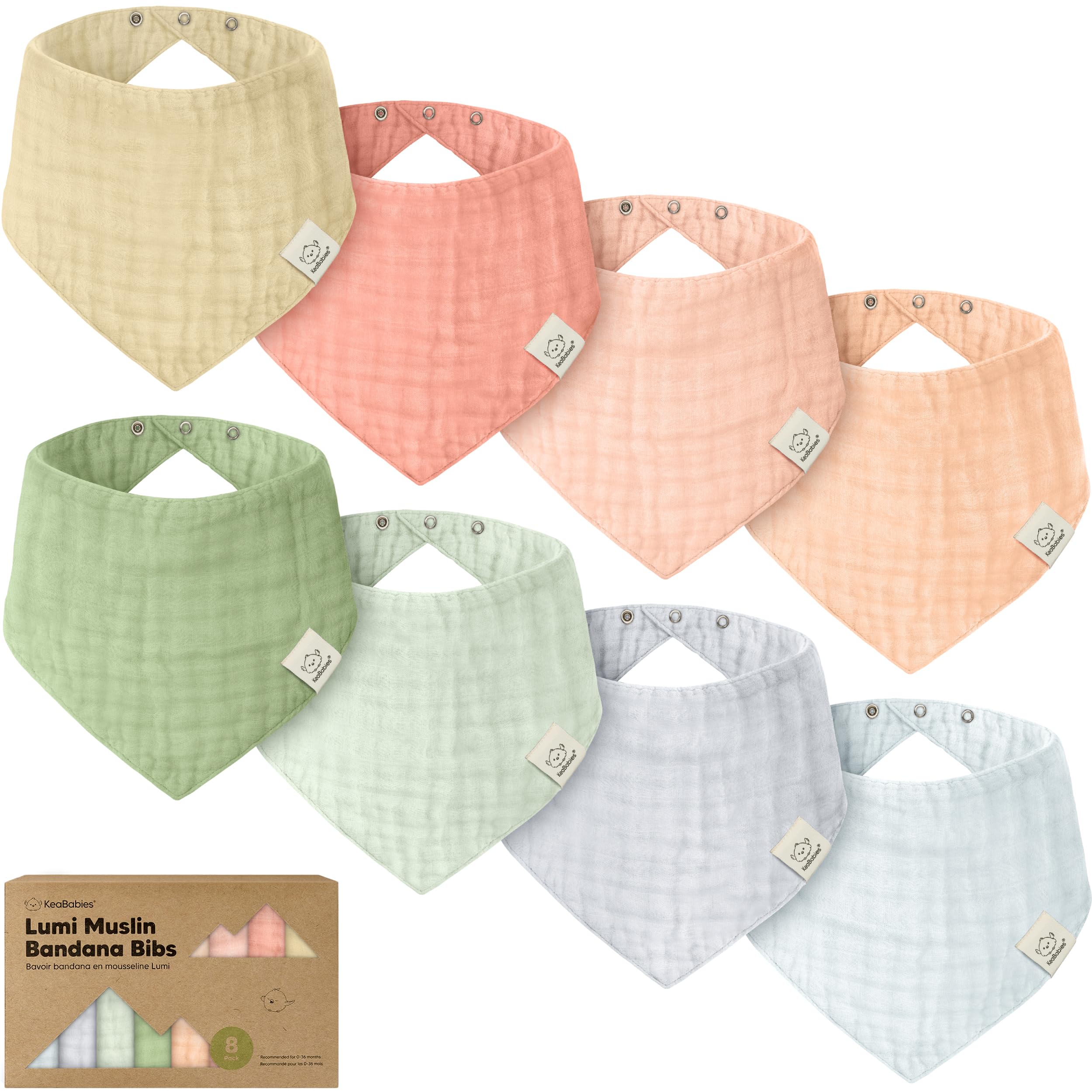 8-Pack Muslin Baby Bibs for Drooling, Teething Bandana Bibs 0-36M (Dew) | Muslin Bandana Drool Bibs for Baby Boys, Girls, Newborn, Teething Toddlers, Infant 0-36 Months, Soft Cotton, Extra Absorbent