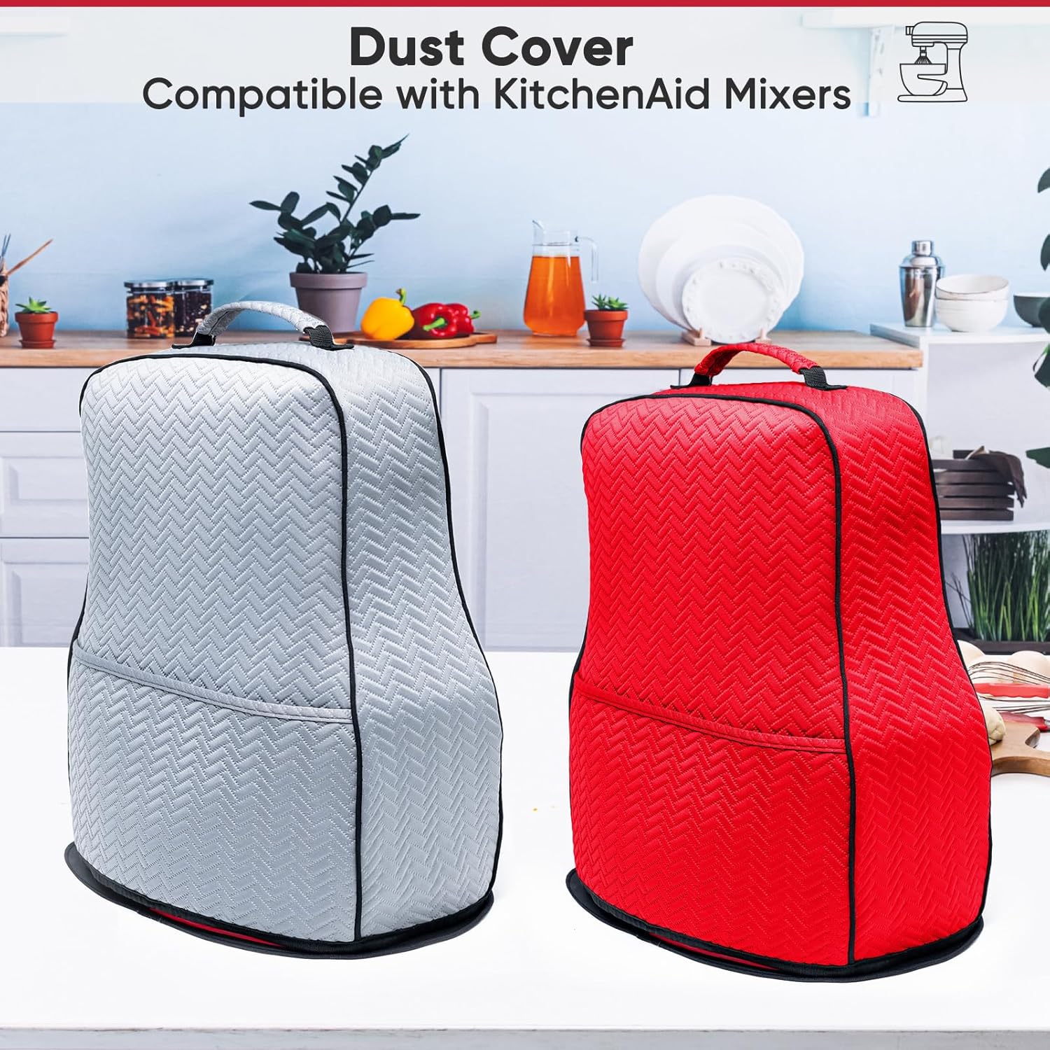 BAGSPRITE Stretchy Stand Mixer Cover with Appliance Slider– Washable Applicance Cover Compatible with KitchenAid Mixer 6/7/8 Quart – Dust Cover with Pockets for KitchenAid Accessories and Attachments
