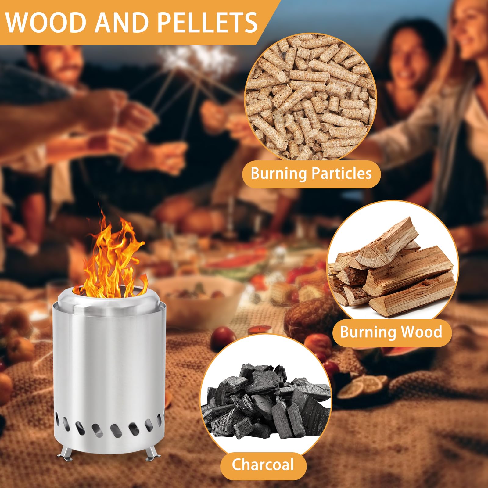 Hoguera portátil de mesa, hoguera de acero inoxidable sin humo, mini estufa al aire libre con soporte, pequeña hoguera para camping, exterior y patio, combustión de leña/pellets