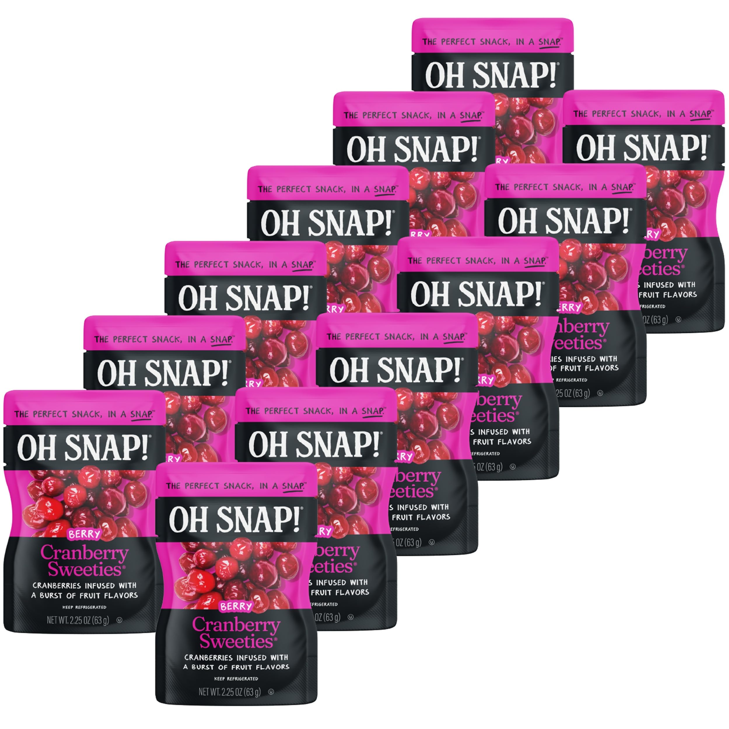 - OH SNAP! Cranberry Sweeties (12 Pack) - Cranberries Infused With a Blend of Fruit Juices - Ready To Eat Infused Cranberry Snacks - Gluten-Free, Fat-Free - Delicious & Healthy Snack