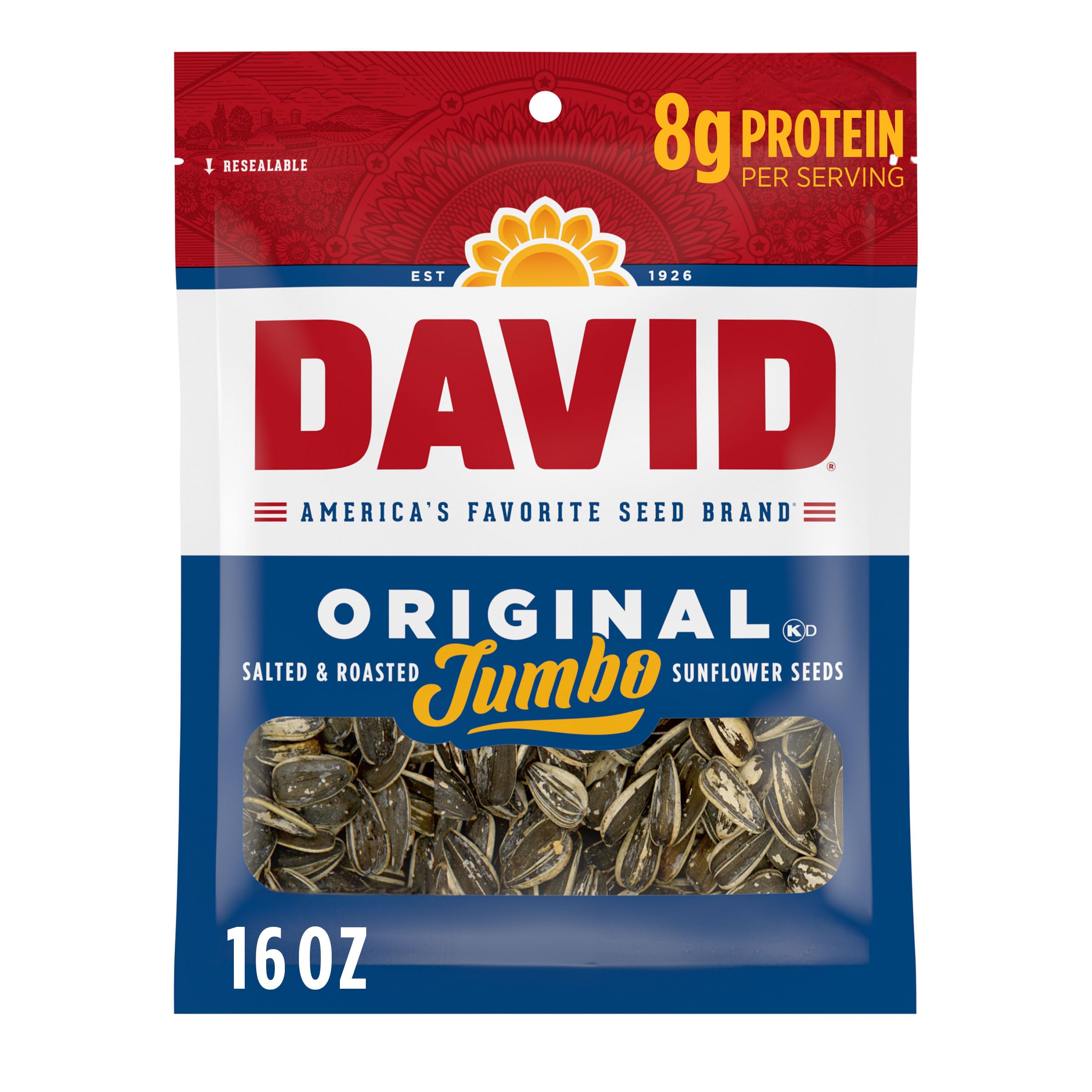 DAVID Jumbo Sunflower Seeds, Original Flavor, Father's Day Baseball Snack for Dad, 16 oz.