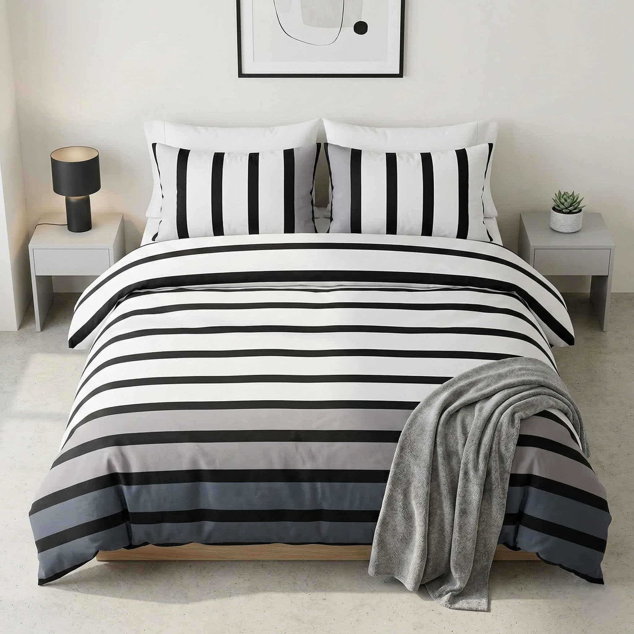 Rapport Home Soho Stripe Double Duvet Set Black - 50% Cotton/50% Polyester Blend - Machine Washable