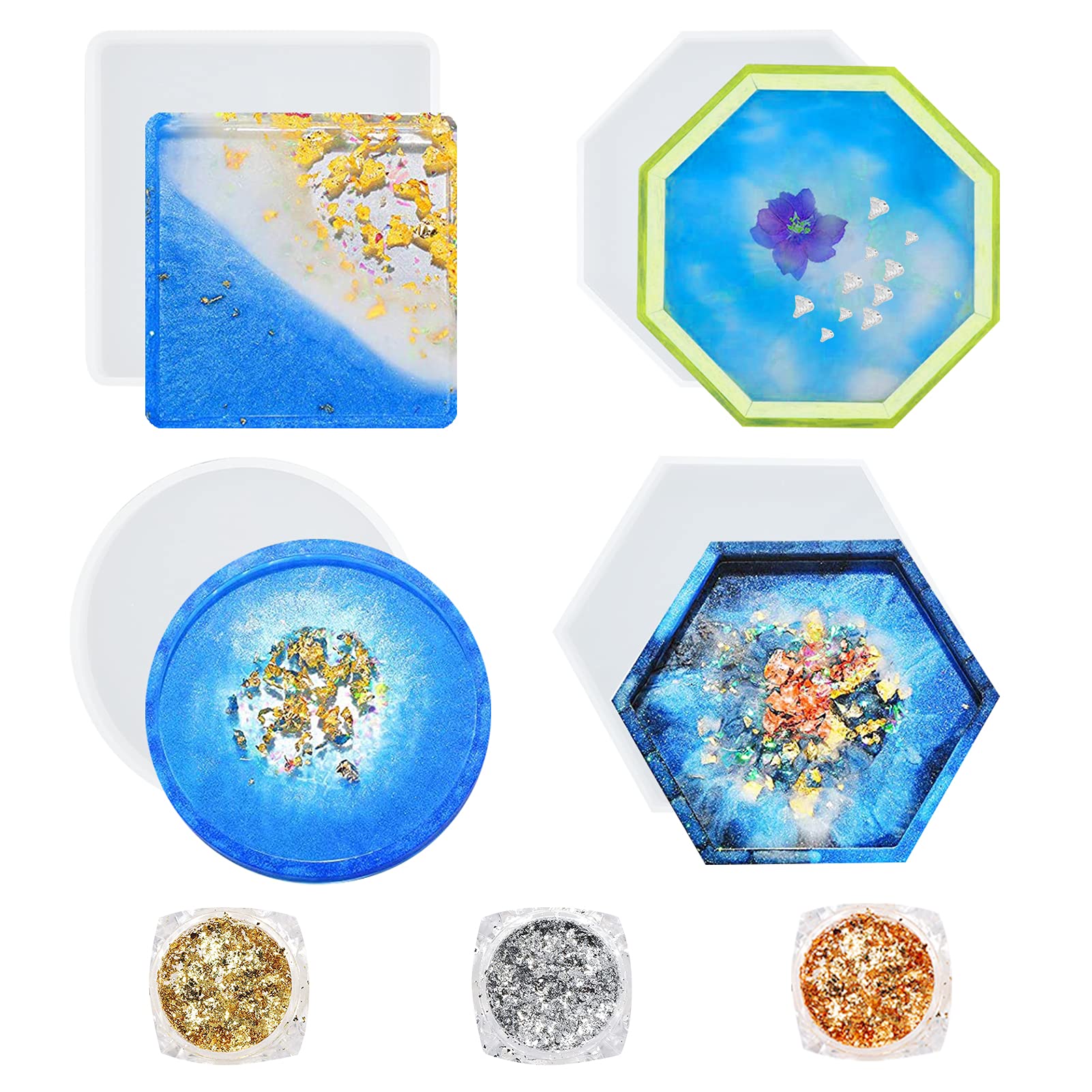 Sunshine smileSilicone Moulds Epoxy Resin Set of 4, DIY Coaster Silicone Mould Casting Moulds, Resin Casting Resin Silicone Mould, Silicone Mould, Epoxy Resin Moulds, Resin Silicone Mould