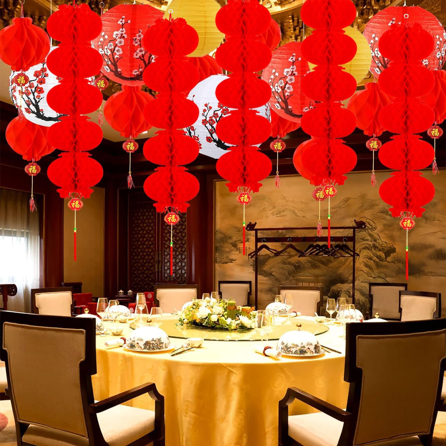 Chinese New Year Decorations Red Fabric Lanterns Decorative Hanging Lanterns for Spring Festival Lantern Festival Chinese Vietnamese Wedding Home Restaurant Party Decor - Image 8