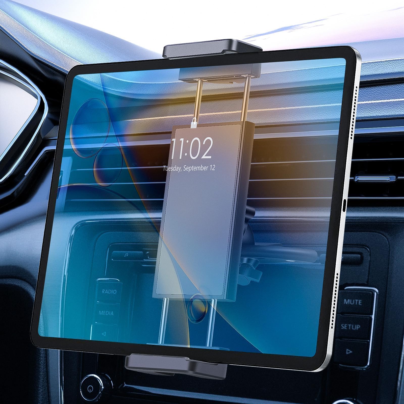 2 in 1 CD Slot Tablet Car Mount, Universal 360° Rotation CD Player Car Phone Holder for 4-11in Devices, Black