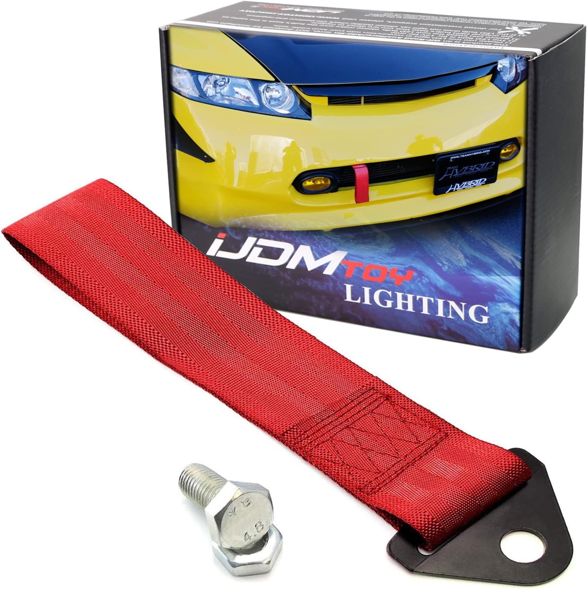 Amazon.com: Dewhel Track Racing Style Tow Hook w/Red Towing Strap Front ...