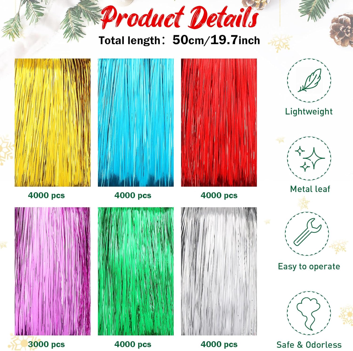 Lyrow 40000 Strands Tinsel Icicles 19.7 inch Christmas Tree Tinsel Foil Fringe Hanging Winter Home Decorations for Xmas Tree Holiday Decor Birthday Wedding Anniversary Party Supplies(Multicolor)