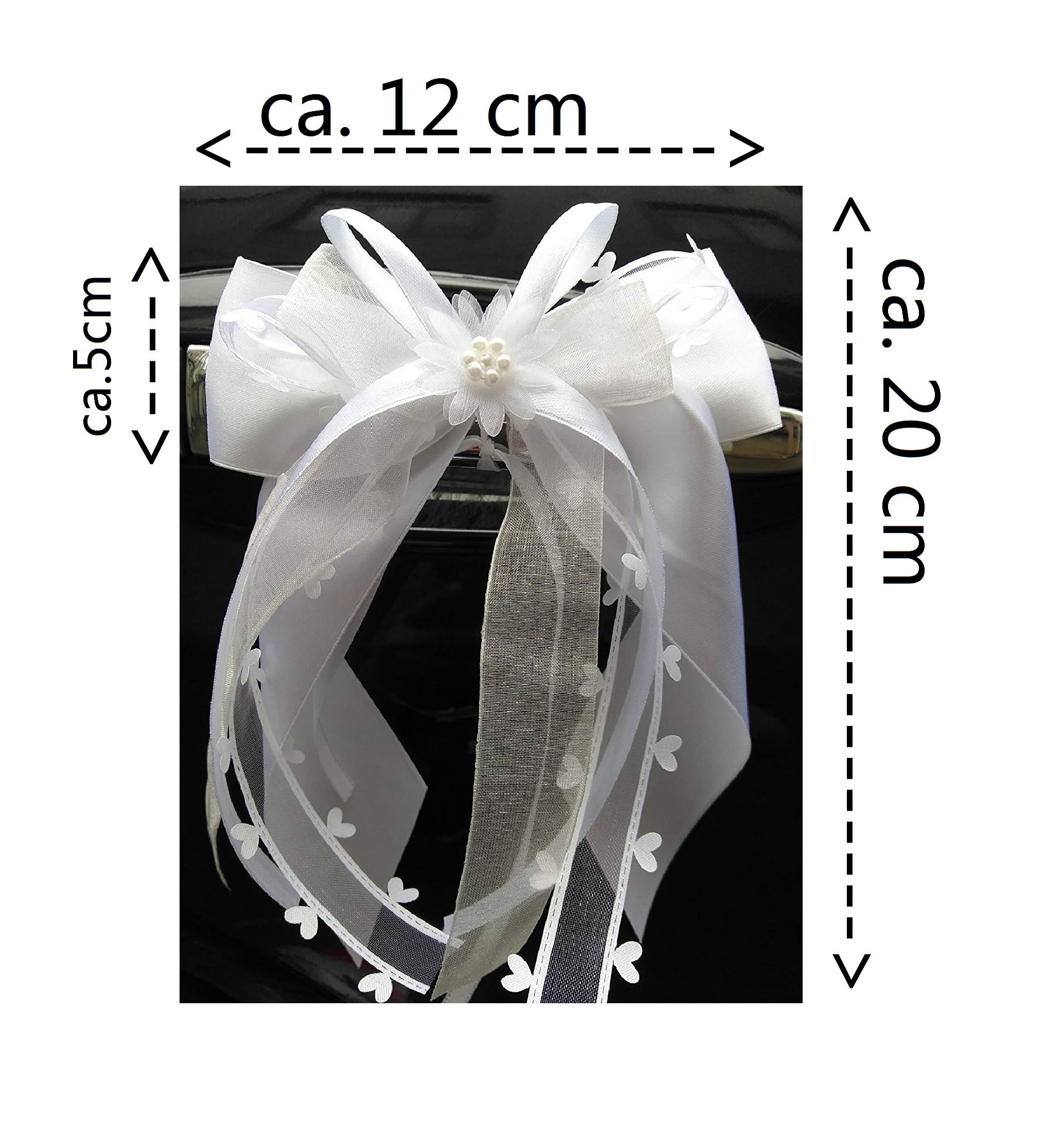 Miya 30 hochwertige Handgemacht Weiss Antenneschleifen mit Herzschleifen aus Satin, Auto Schleifen, Hochzeit Deko, Autoschmuck (5 cm Weiss)