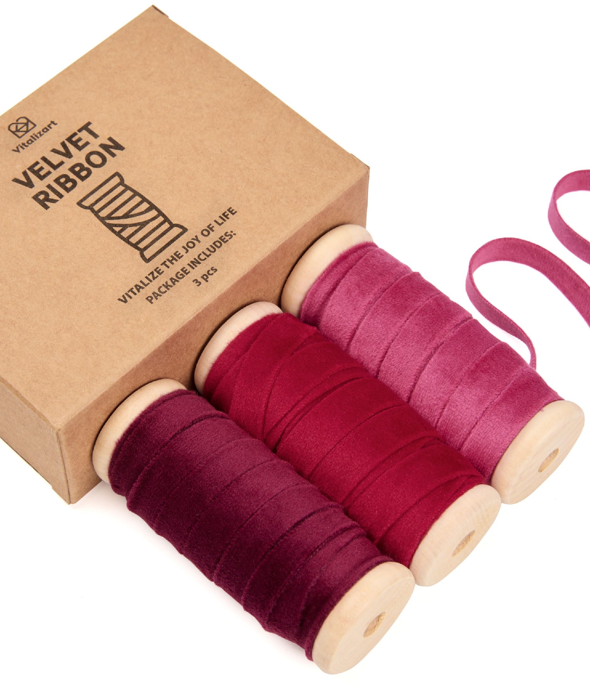 Vitalizart Red Series Velvet Ribbon Set 3/8" x 15 Yd